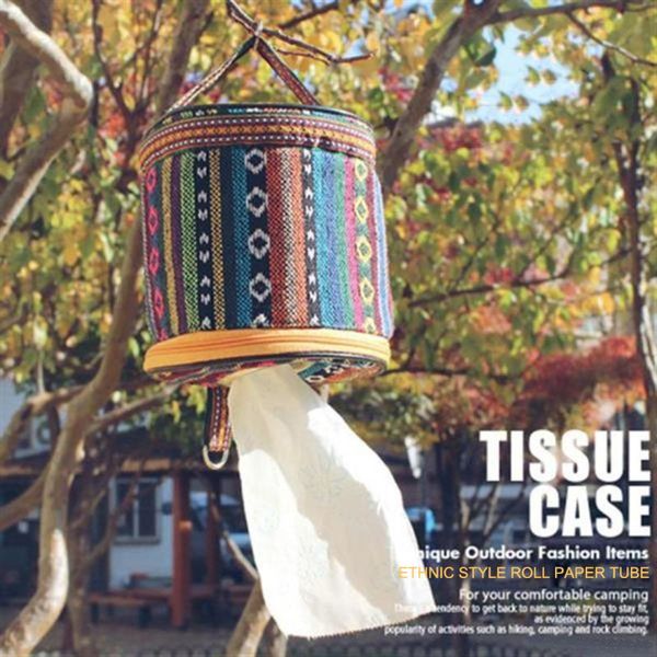 

storage bags outdoor picnic roll paper box multifunctional ethnic style towel holder case tissue hanging