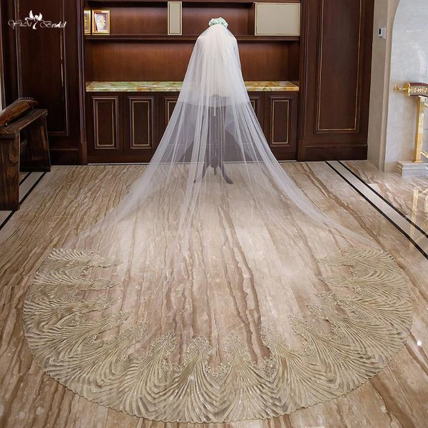 

bridal veils lzp323 real picture accessories wedding veil gold wavy pattern applique 3 meters cathedral, Black