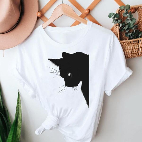 

women's t-shirt women summer tshirts cat trend style cartoon kawaii fashion short sleeve clothes stylish t lady print sweet tee, White