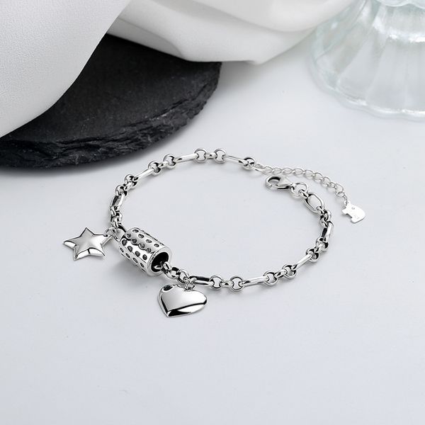 

chaosheng s925 sterling silver personalized ball love star pendant bracelet ins japanese and korean style exquisite temperament hand, Golden;silver