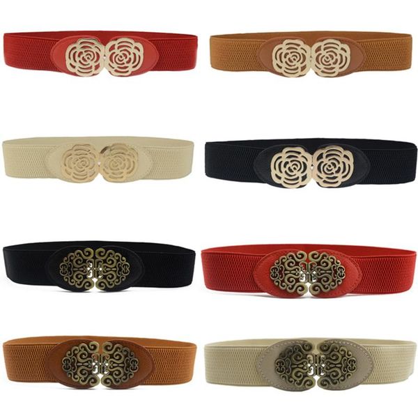 

belts 2021 fashion women wide waist elastic stretch belt cinch lady cummerband plus size girls waistband seal, Black;brown