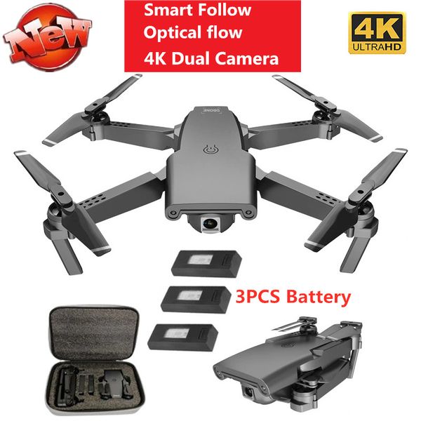 

4k wifi fpv rc drone with 4k dual hd wide-angle camera optical flow positioning rc quadcopter foldable selfie drone toy lights
