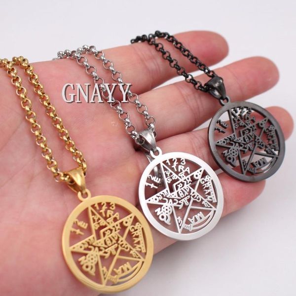 

pendant necklaces gnayy jewelry stainless steel gold black religious necklace rolo chain geometric pentagram charms 32mm wide, Silver