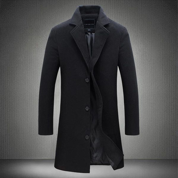 

plus size s-5xl men long fashion clothing slim fits coats business winter windproof outwears black 10colours men's wool & blends