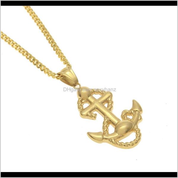 Halsketten Anhänger Drop Lieferung 2021 Hip Hop Herren Damen Edelstahl 24 Karat Gold Farbe Anker Anhänger Halskette Kette Mode Punk Jewelr