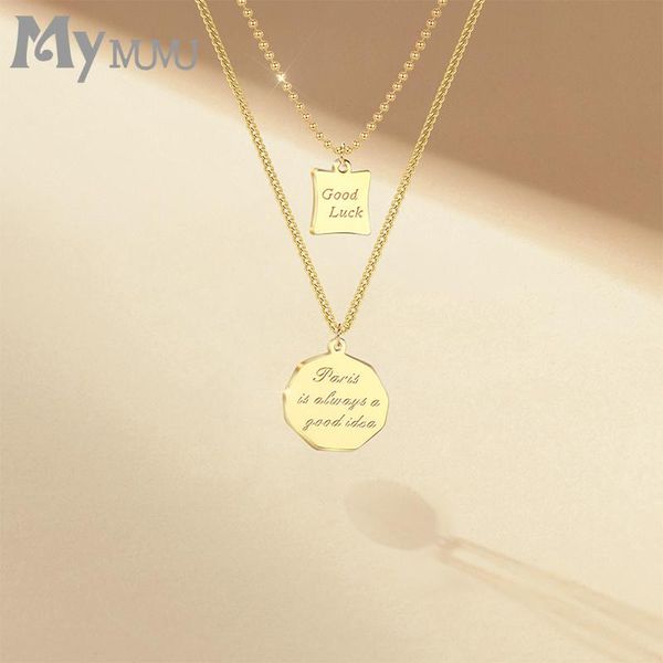 

pendant necklaces double-layer titanium steel gold plated necklace with a sleek design for the summer wear collarbone chain in 2021, Silver