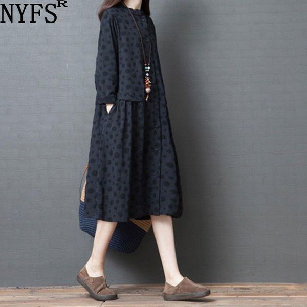 

casual dresses nyfs 2021 spring autumn dress loose cotton korean dot woman vestidos robe elbise shirt, Black;gray