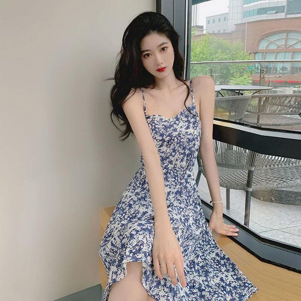 

plus size t-shirt large women's dress summer sleeveless sling floral chiffon loose and versatile holiday beach skirt