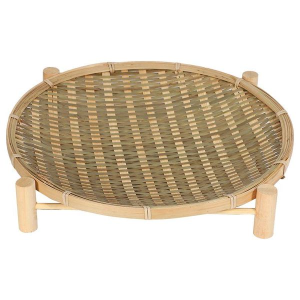 

handmade woven bamboo fruit basket bread organizer kitchen storage decorative round plate with bracket baskets