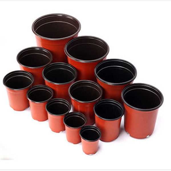 

double color flower pots plastic red black nursery transplant basin unbreakable flowerpot home planters garden supplies dap46