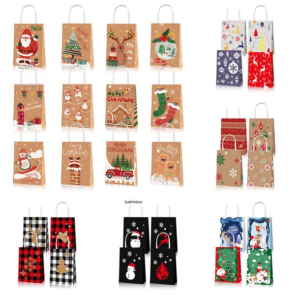 Regali di Natale Avvolgere Sacchetto di carta Kraft Borsa Sacchetti per imballaggio regalo di Natale 21 * 16 * 8 cm 12 pezzi / borsa Rifornimenti del partito XD24788