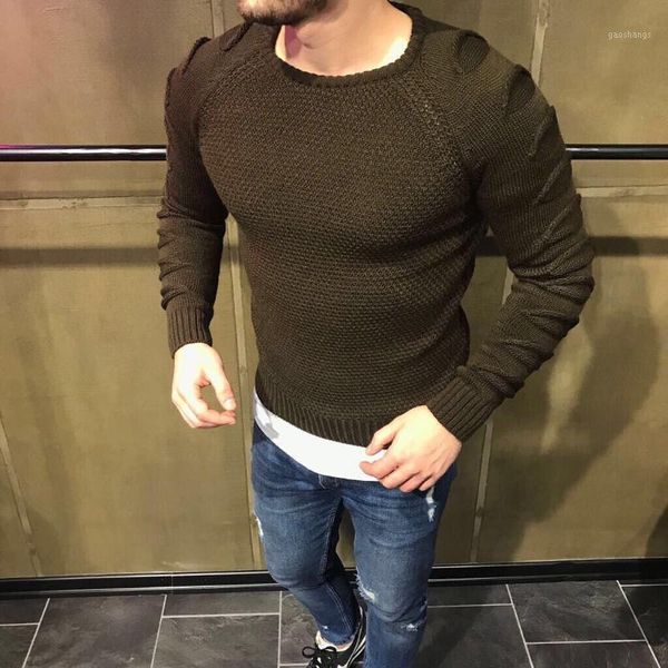 

men's sweaters style streetwear clothing trade round collar cultivate sleeve hole long sleeved sweater knit mens turtleneck1, White;black