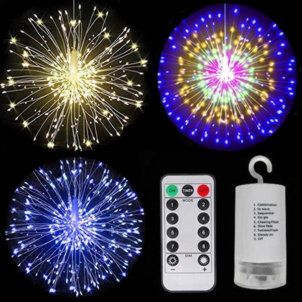 

strings 8 modes waterproof led firework starburst string lights battery powered with remote for christmas party patio garden decorative