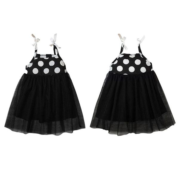 

clothing sets 2021 summer girls dress bowknot decorated polka dot sling black 0-18months, White