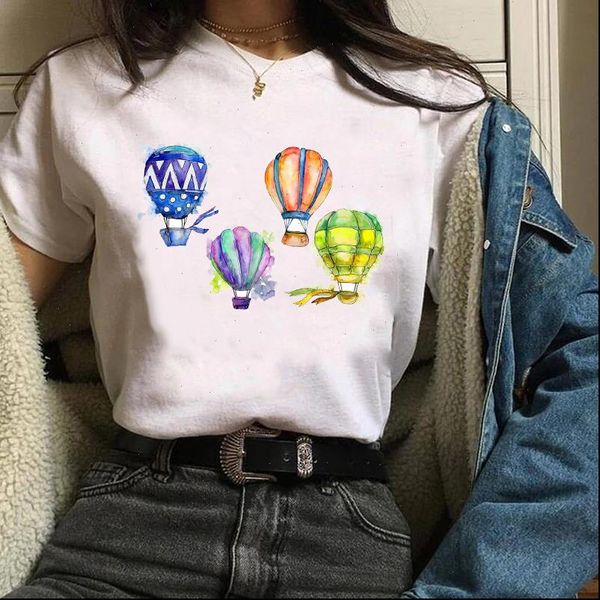 

print clothes graphic balloon womens watercolor 90s style printing tees, White