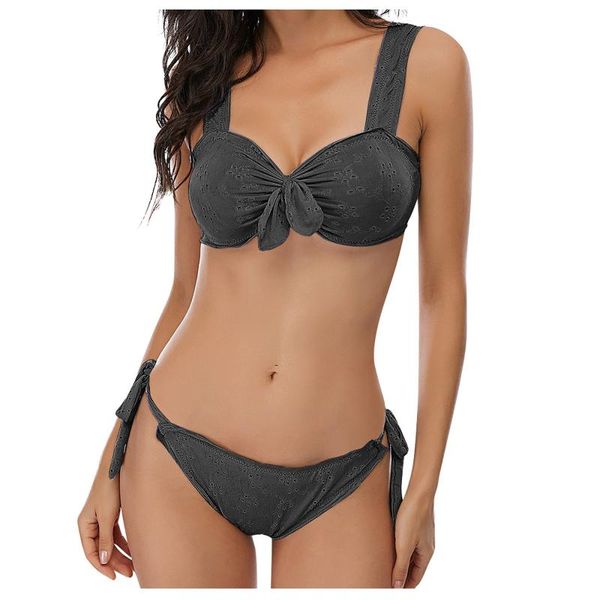 

swimsuit women swimwear solid color bowknot bandage bikini split female bikinis mujer bather swimming women's, White;black