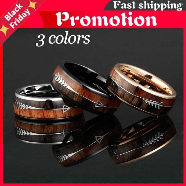 

wedding rings 6/8mm tungsten carbide for men women bands nature koa wood arrow inlay comfort fit, Slivery;golden