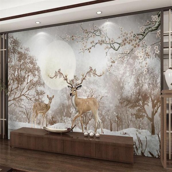 

wallpapers customize nordic aesthetic forest deer art tv background wall painting custom large mural green wallpaper papel de parede
