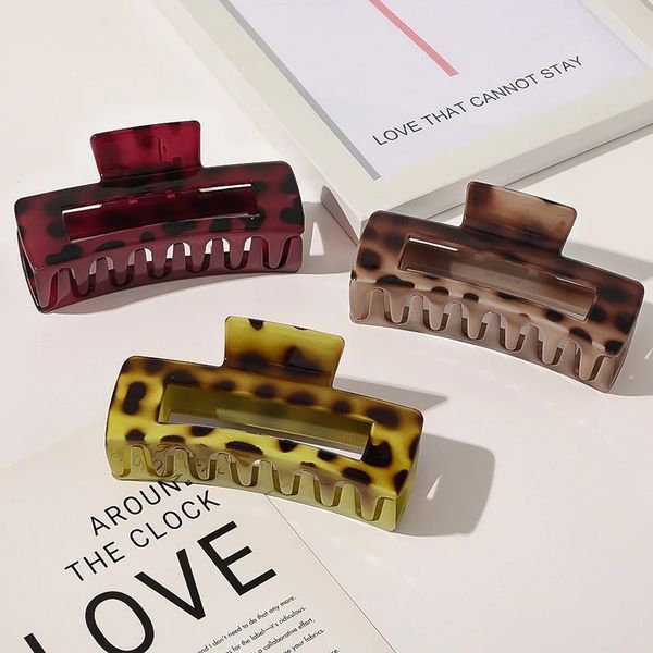 

ins large geometric hollow square tortoiseshell leopard acetate hair clip hair claw for women hair accessories, Golden;silver