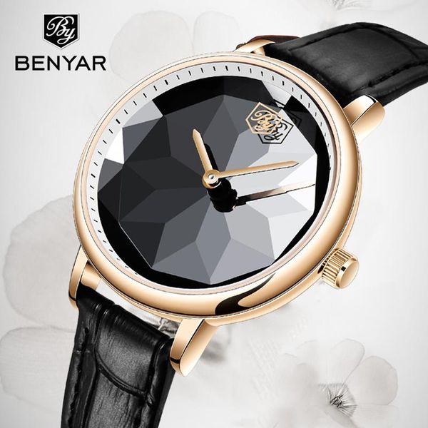 

wristwatches benyar ladies wrist watches luxury gold watch women waterproof brand bracelet leather silver clock relogio feminino, Slivery;brown