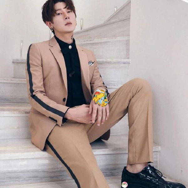 

men's suits & blazers 2021 spring royal blue fashion tuxedo men wedding set casual custom man slim fit suit 2 piece stylish young, White;black