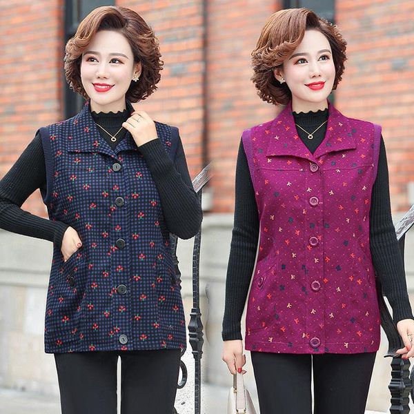 

women's vests spring autumn women waistcoat jacket fashion slim mother print sleeveless coat plus size single-breasted casual female ve, Black;white