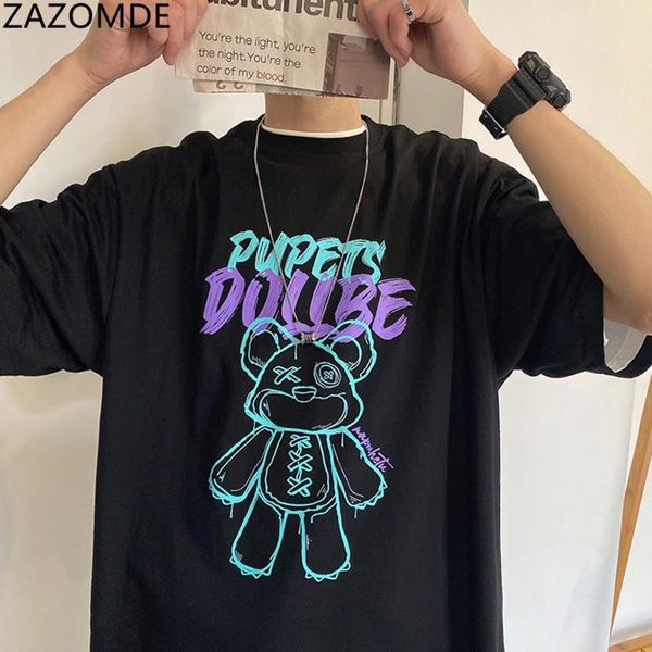 

men's t-shirts zazomde men hip hop hipster streetwear t-shirt funny bear print harajuku cotton short sleeve autumn fashion tees, White;black