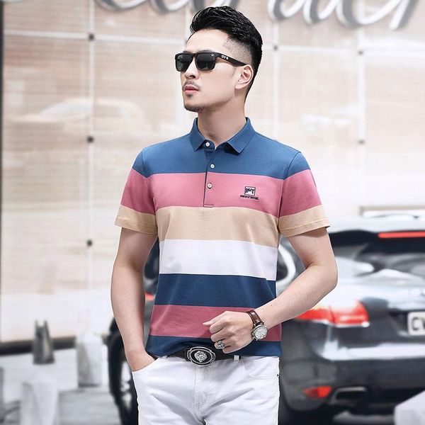 

2021summer striped menpolo shirt men contrast color polos homme soft material classical designb8421 men's, White;black