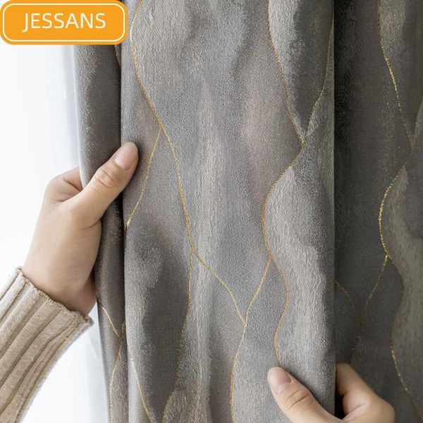 

curtain & drapes high-end simple american curtains for livingroom modern light luxury gold silk jacquard gray