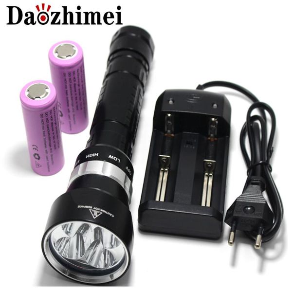 

diving 4 x xm-l l2 8000 lumens underwater 200m scuba diver led light torch by 3.7v 18650 or 26650 flashlights torches