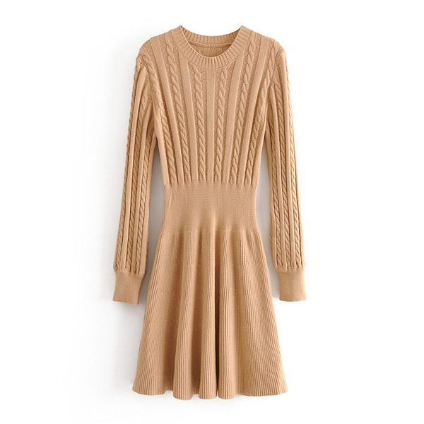

casual o-neck women knitted dress autumn winter long sleeve mini elegant style female sweater 2021 dresses, Black;gray
