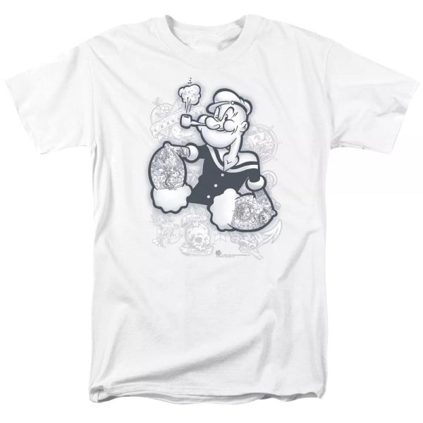 

popeye tattooed t-shirt sizes s-3x new, White;black