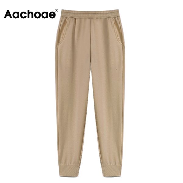 

aachoae women solid long casual office wear pencil pants female elastic waist full length lady trousers mujer pantalones 200930, Black;white