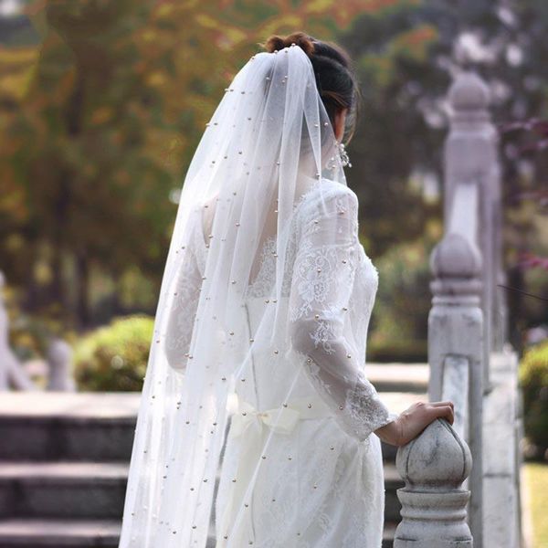 

bridal veils long gold pearl veil one layer 3m cathedral 3 meters elegant ivory 1.6m wedding with comb bride accessories, Black
