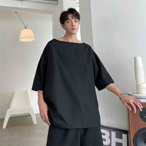 

men's t-shirts summer oversize t-shirt fashion black and white casual t shirt men streetwear loose hip-hop pocket tshirt mens, White;black