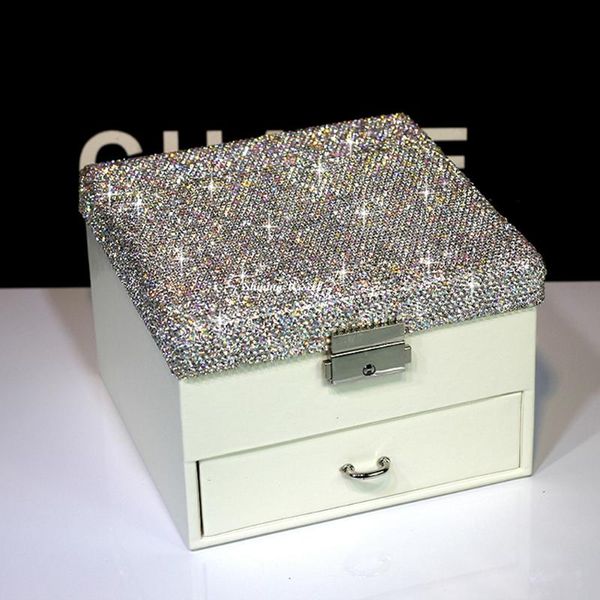 

jewelry pouches, bags shining bright display box case built-in mirror ring earring necklace organizer storage, Pink;blue