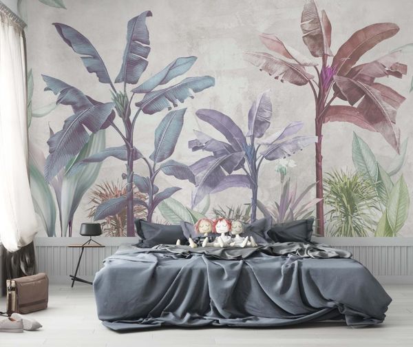 

wallpapers peel and stick-living room decor- tropical wallpaper- palm trees colourful trees- removable wallposter