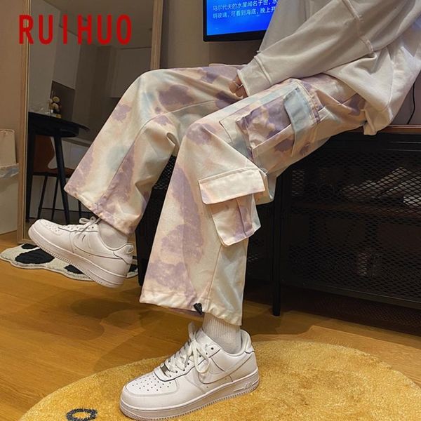 

men's pants ruihuo 2021 cargo men trousers joggers casual sweatpants hip hop streetwear male plus size m-2xl, Black