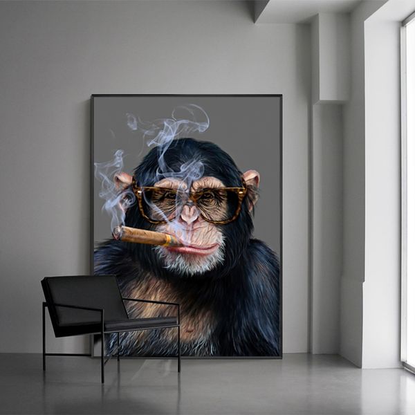 Monkey Fumar Pôsteres Gorilla Wall Art Fotos para sala de estar Animal Impressões Modern Lona Painting Home Decor Wall Pintura