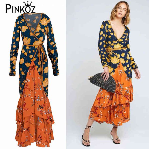 

spring long dress women beach floral maxi fashion sleeve boho ladies es autumn vestidos casual 210421, White