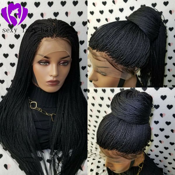 

250% density cornrow straight brazilian twist braided wigs synthetic lace front wig crochet twist braids hair full wig with baby hairfactory, Black