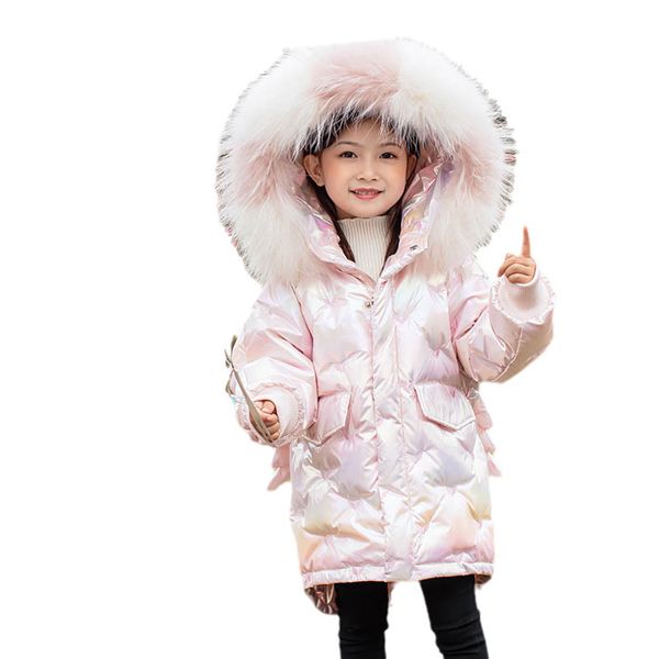 

girls down coat winter kids coats children outwear clothes jackets fur collar hooded long child jacket clothing warm wings princess b8589, Blue;gray