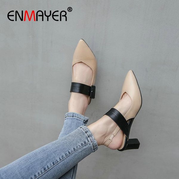 

dress shoes enmayer wedding square heel basic high heels casual buckle strap pu pointed toe spring/autumn classics womens 34-43, Black