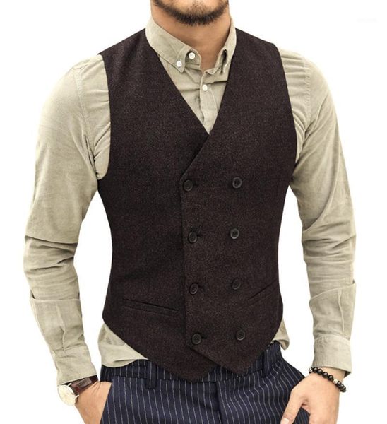 

men's vests mens single-breasted suit vest v neck wool waistcoat casual formal double-breasted business groomman for wedding, Black;white