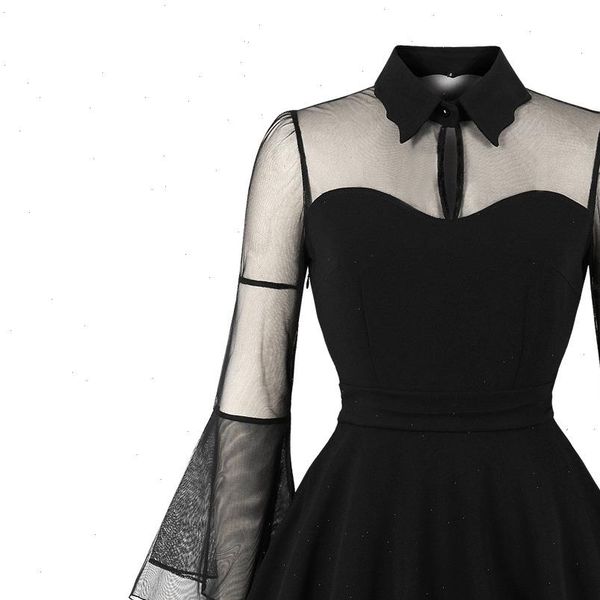 

mesh summer lace womens dresses long sleeve mini beach sundress gothic, Black;gray