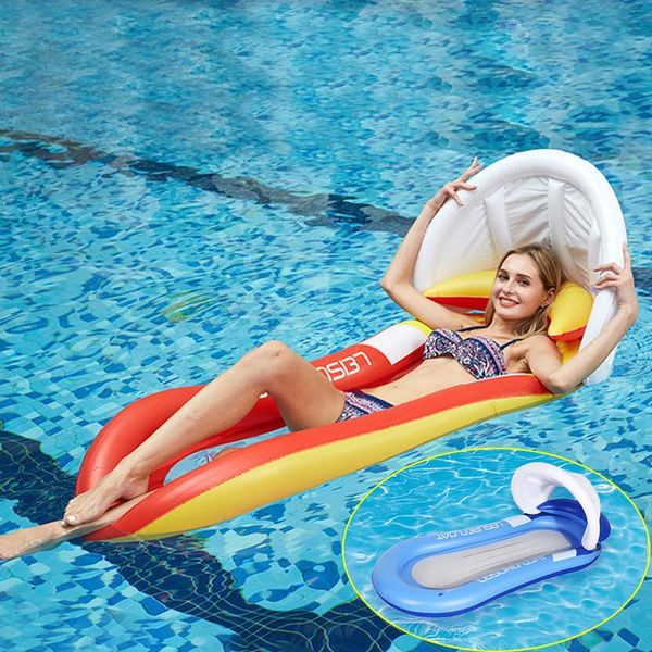 

inflatable floats & tubes summer water hammock beach swimming pool floating bed pvc air cushion recliner sleeping mat with awning