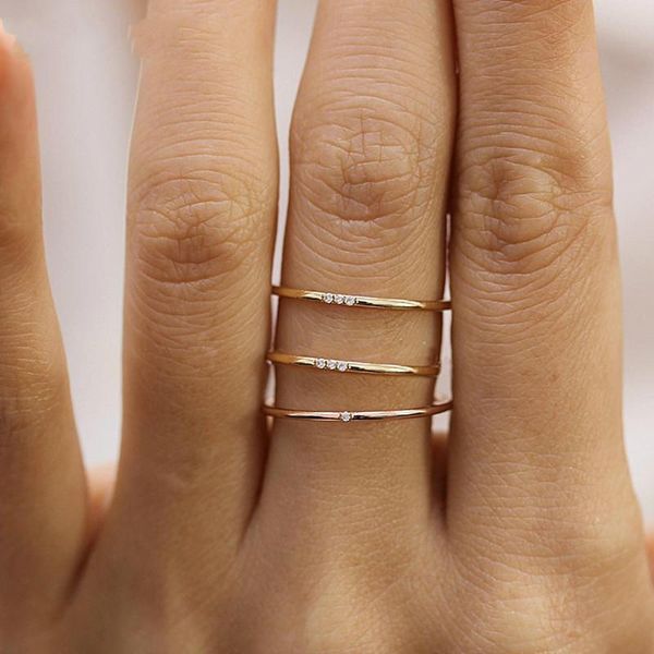 

cluster rings wholesale stainless steel men's ring gold ladies thin and slim on finger with 3a zircons fashion exquisite women jewelry, Golden;silver