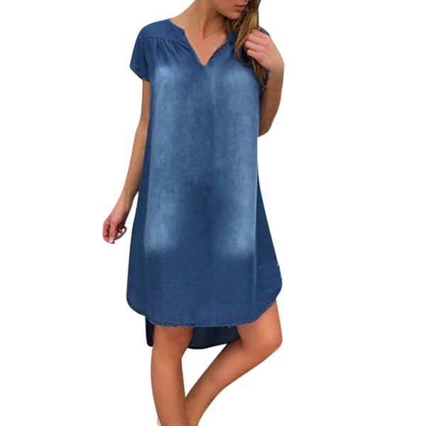 

sleeve 2019 women's short casual fashion v-type denim dress, White;black