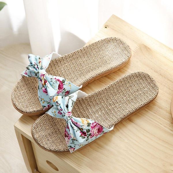 

slippers women shoes 2021 female bohemia bowknot flax linen flip flops beach sandals slipper european women's summer, Black