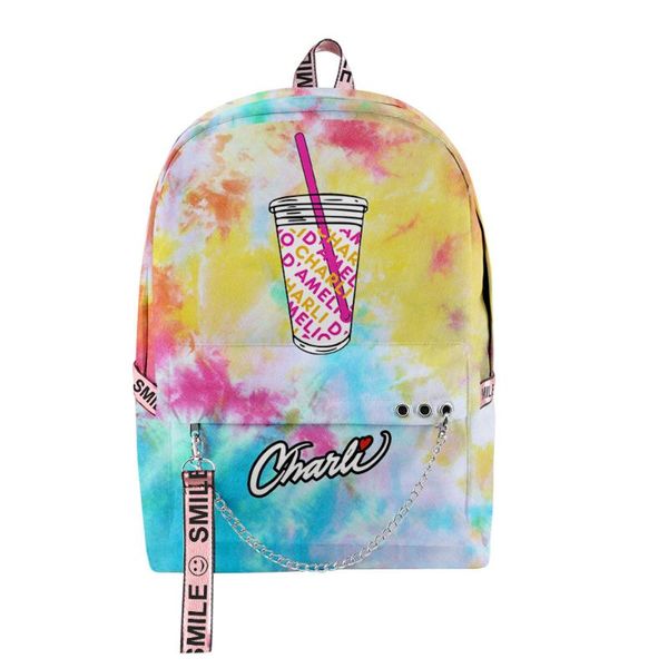 

backpack fashion shoulder backpacks students school bag charli damelio 3d oxford waterproof boys girls multifunction travel bags